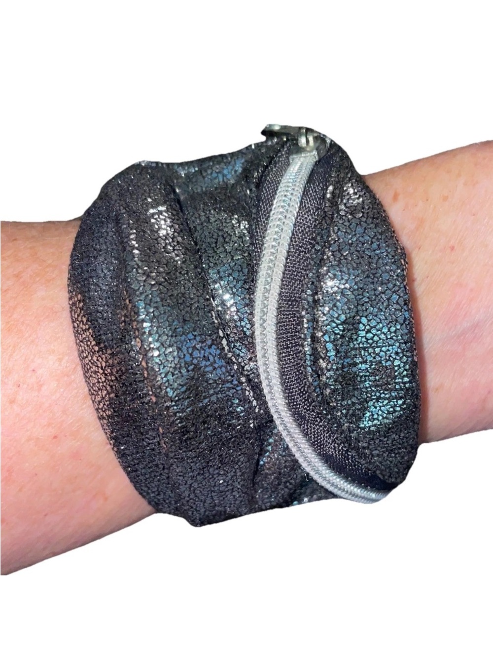Y2K Wristband Wallet Metallic Wrist Wallet Gray Metallic Retro ~ NEW